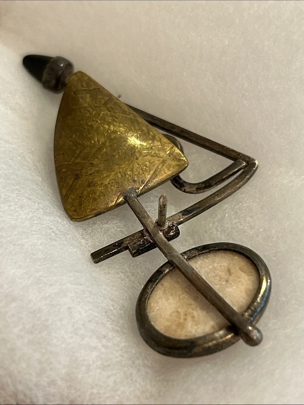Mixed-Metal Tie Tack with Agatized Coral Cabochon